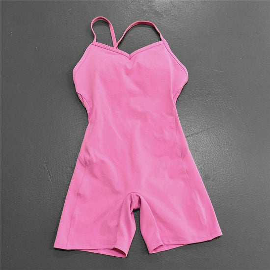 Backless Sports  Fitness Overalls One Piece  Shorts Women Sportwear_0