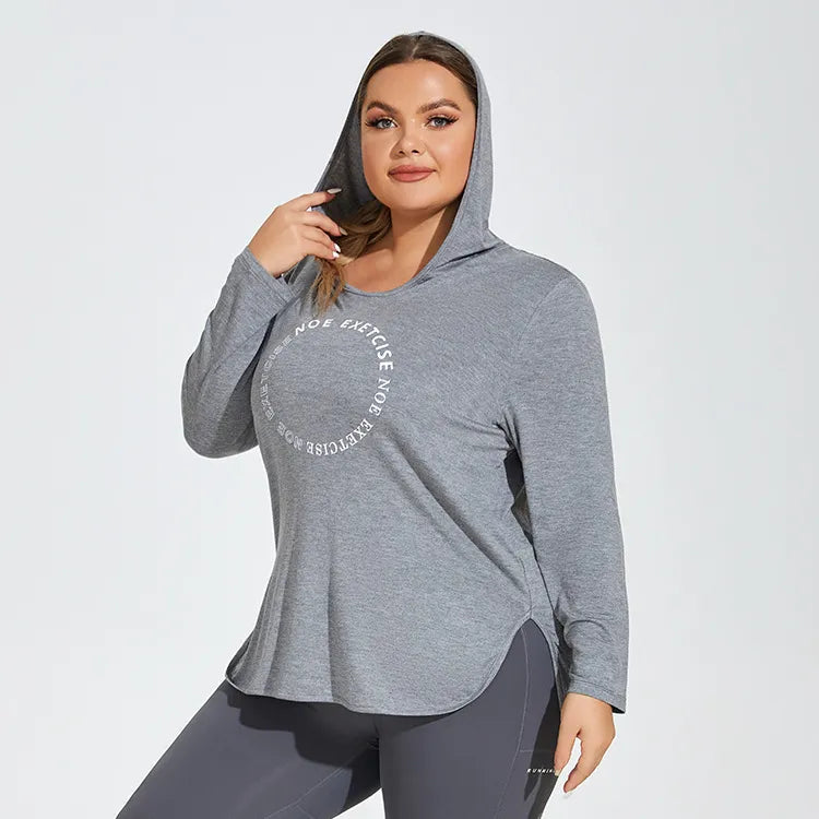 CurveStyle Plus Size Printed Yoga Hooded Top_4