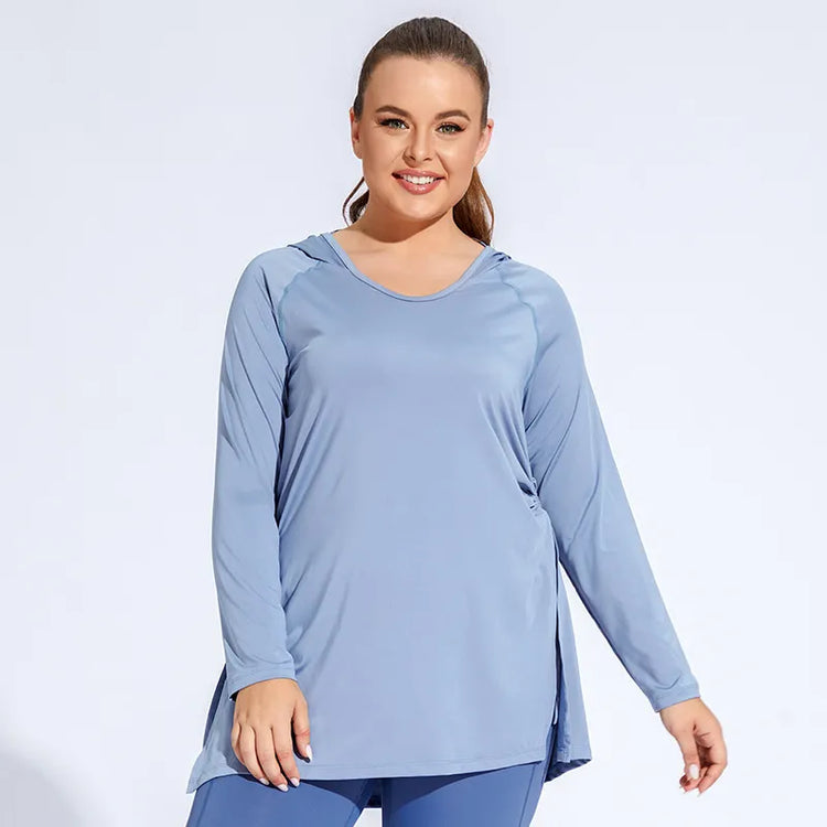 CurveFlow Plus Size Breathable Yoga Hooded Top_0